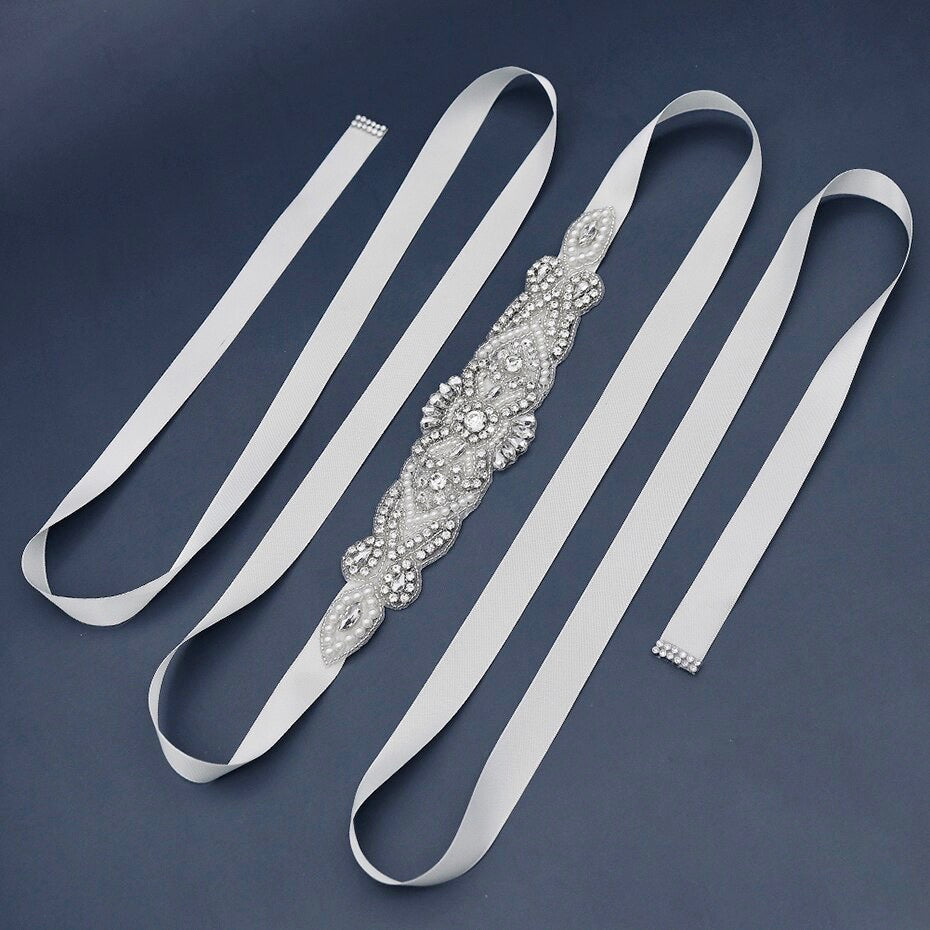 Crystal - Wedding Silver Pearls Belt/Sash