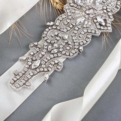 Linda - Wedding Silver Crystal and Pearls Belt/Sash