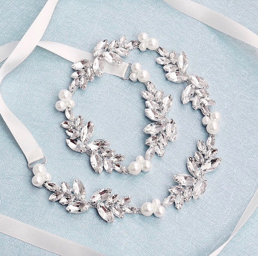 Katrina - Silver Pearl and Crystal Bridal Belt
