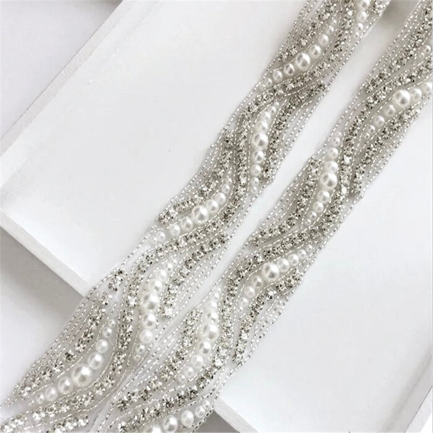 Rhyse - Silver Pearl and Crystal Bridal Belt