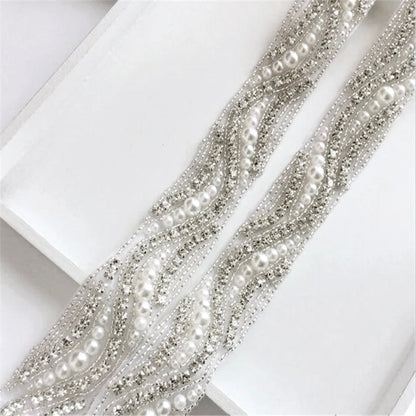 Rhyse - Silver Pearl and Crystal Bridal Belt