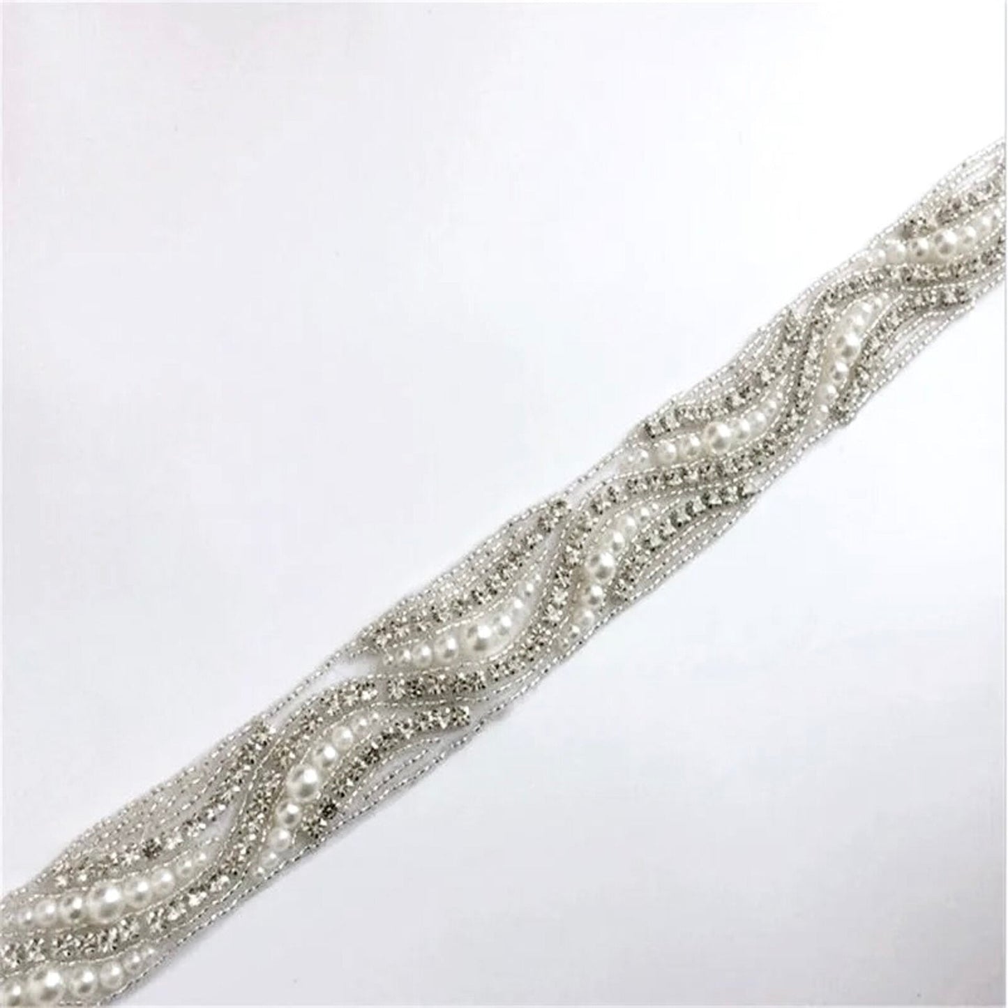 Rhyse - Silver Pearl and Crystal Bridal Belt