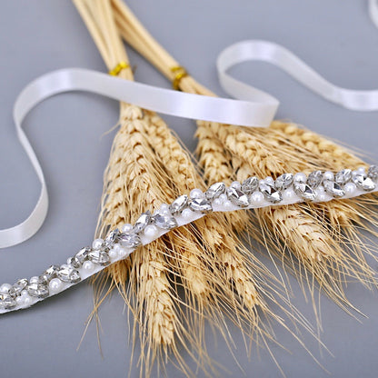 Arya - Pearl and Crystal Bridal Belt - Available in Silver, Rose Gold and Yellow Gold