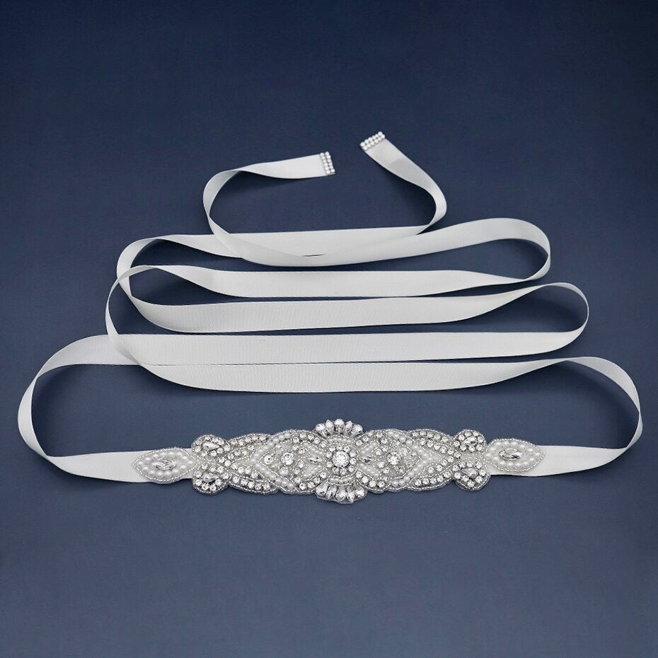 Crystal - Wedding Silver Pearls Belt/Sash