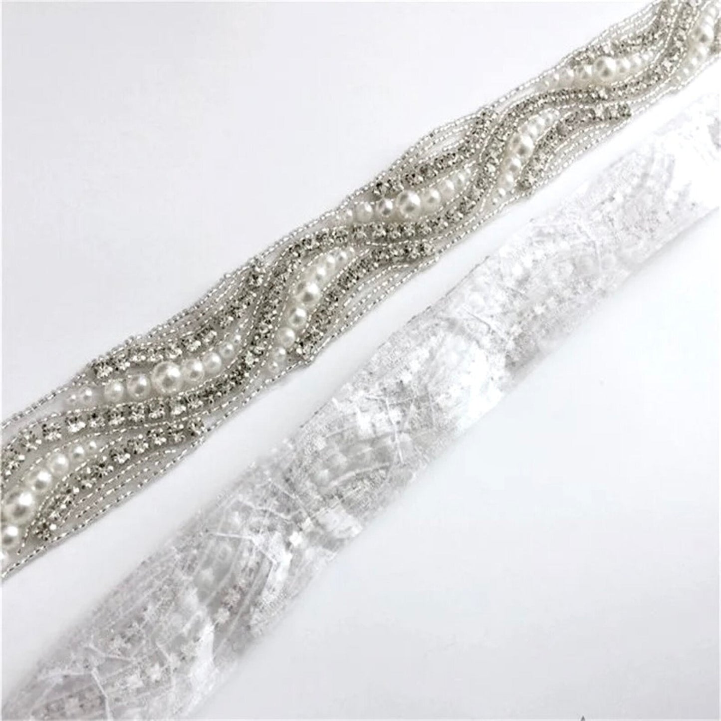 Rhyse - Silver Pearl and Crystal Bridal Belt