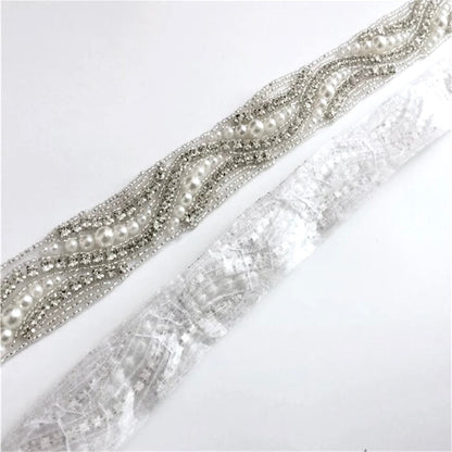 Rhyse - Silver Pearl and Crystal Bridal Belt