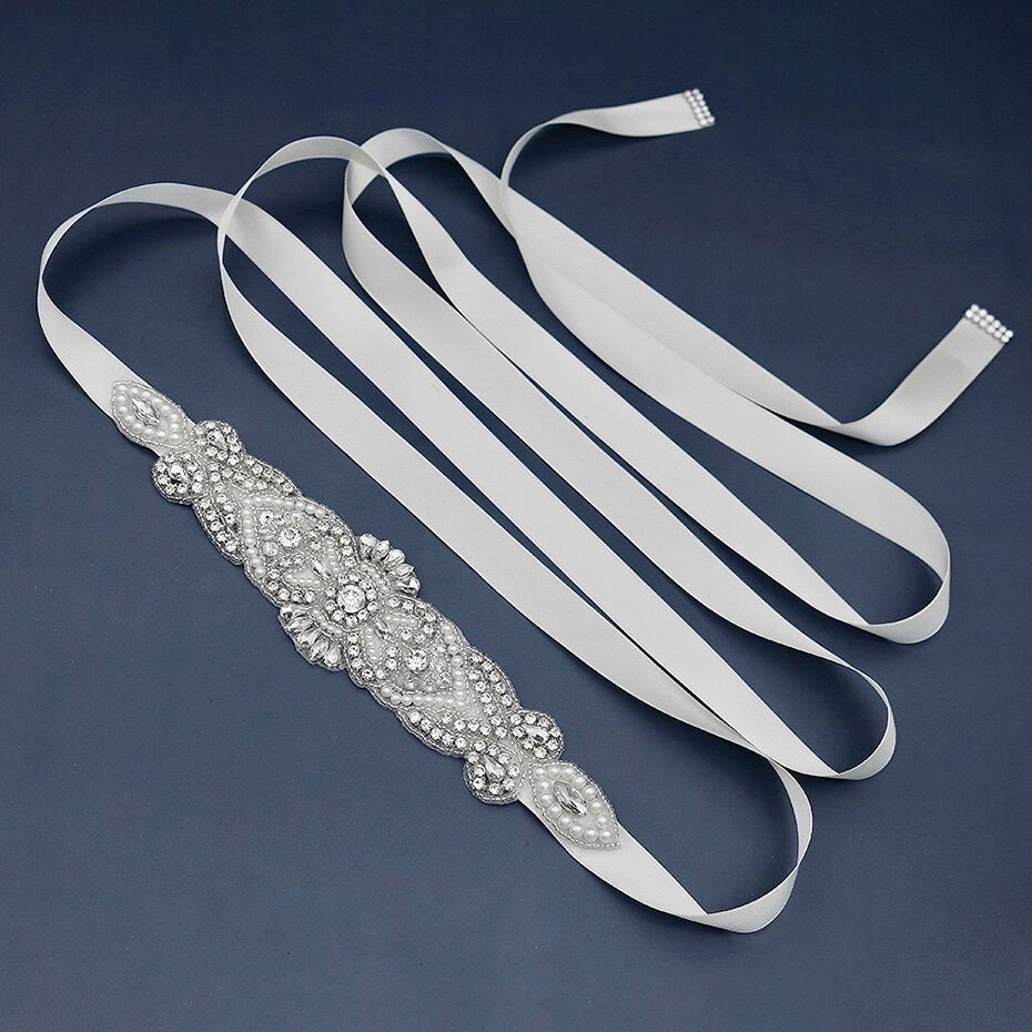 Crystal - Wedding Silver Pearls Belt/Sash