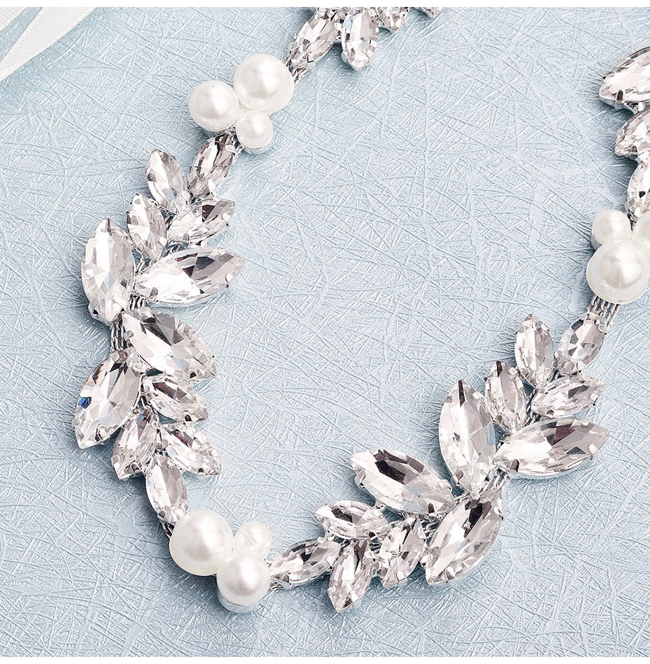 Katrina - Silver Pearl and Crystal Bridal Belt