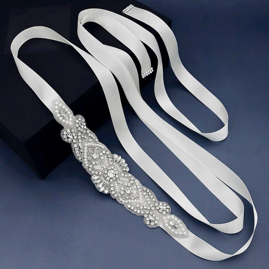 Crystal - Wedding Silver Pearls Belt/Sash