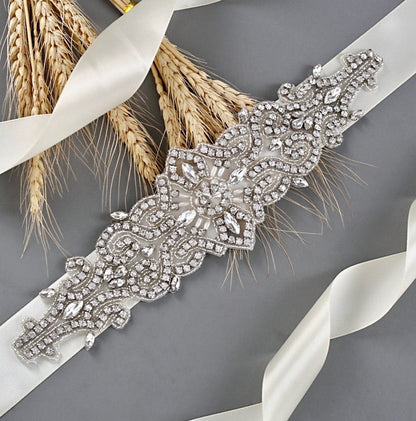 Linda - Wedding Silver Crystal and Pearls Belt/Sash