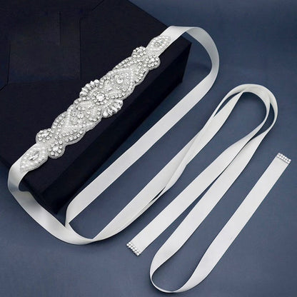 Crystal - Wedding Silver Pearls Belt/Sash