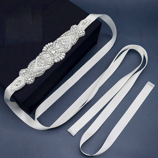 Crystal - Wedding Silver Pearls Belt/Sash