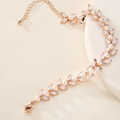 "Sadie" - Pearl Bridal Bracelet - Available in Silver, Rose Gold and Yellow Gold