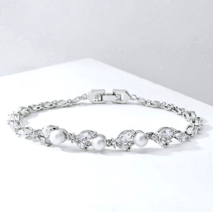 Senna - Pearl and Cubic Zirconia Bridal Bracelet - Available in Silver, Rose Gold and Yellow Gold