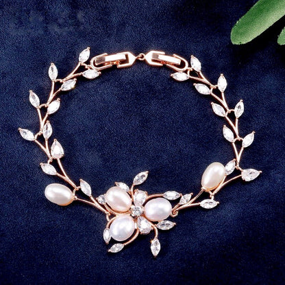 Anna - Freshwater Pearl and Cubic Zirconia Bridal Bracelet - Available in Silver, Rose Gold and Yellow Gold