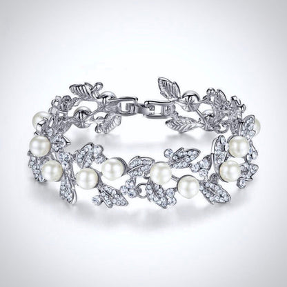 Sidra - Pearl and Rhinestone Bridal Bracelet - Available in Silver and Gold