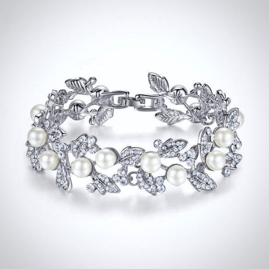 Sidra - Pearl and Rhinestone Bridal Bracelet - Available in Silver and Gold