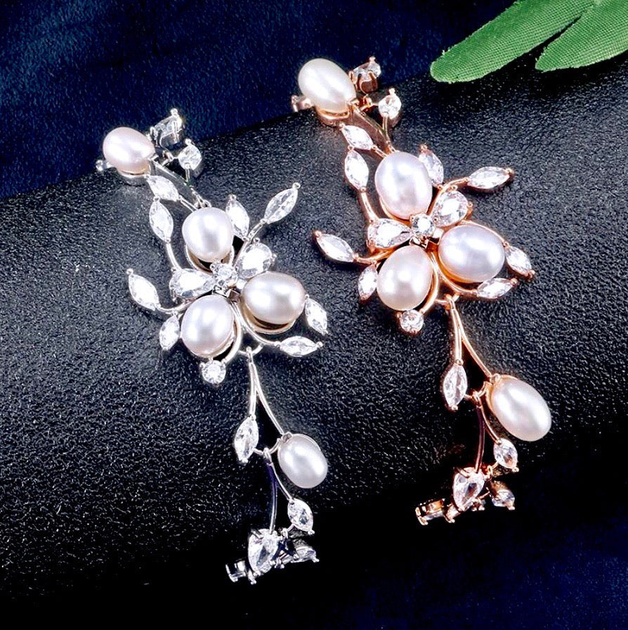 Anna - Freshwater Pearl and Cubic Zirconia Bridal Bracelet - Available in Silver, Rose Gold and Yellow Gold