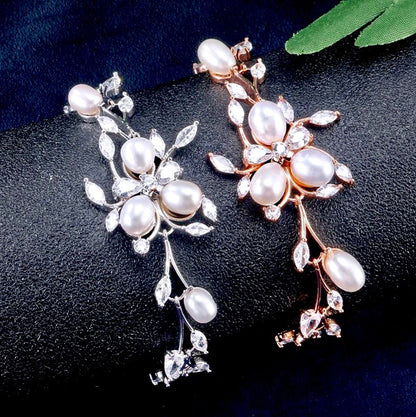 Anna - Freshwater Pearl and Cubic Zirconia Bridal Bracelet - Available in Silver, Rose Gold and Yellow Gold
