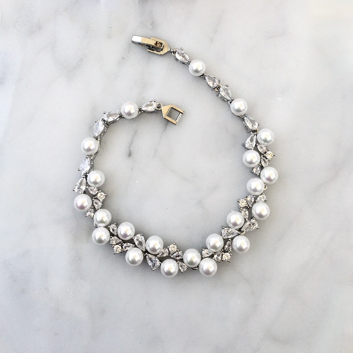 Inga - Pearl and Cubic Zirconia Bridal Bracelet - Available in Gold and Silver