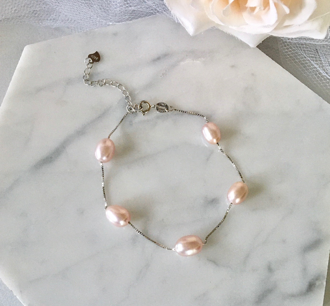 "Alegria" - Sterling Silver and Natural Pearl Bridal Bracelet - More Colors Available