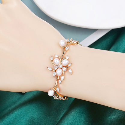 Anna - Freshwater Pearl and Cubic Zirconia Bridal Bracelet - Available in Silver, Rose Gold and Yellow Gold