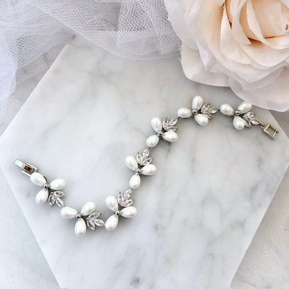 Adonna - Pearl and Cubic Zirconia Bridal Bracelet - Available in Silver and Gold