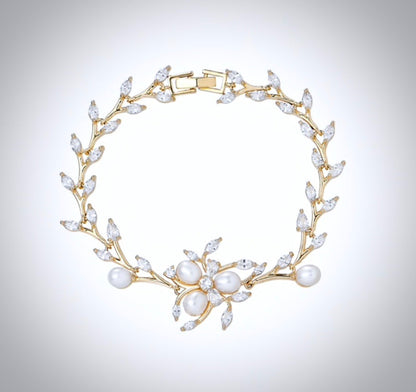Anna - Freshwater Pearl and Cubic Zirconia Bridal Bracelet - Available in Silver, Rose Gold and Yellow Gold