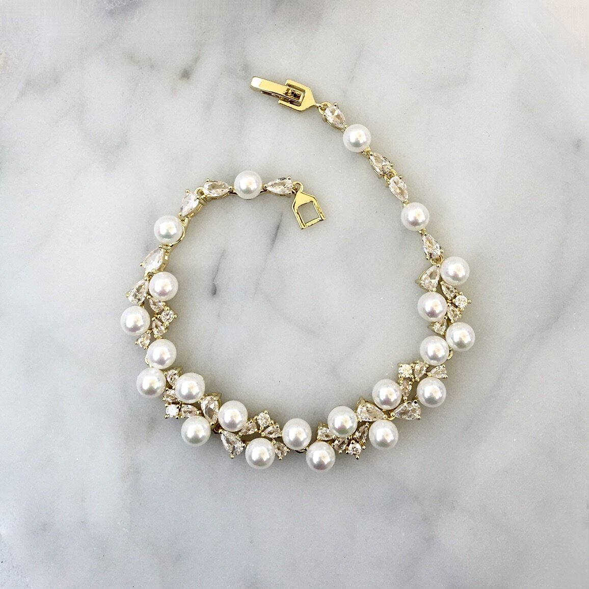 Inga - Pearl and Cubic Zirconia Bridal Bracelet - Available in Gold and Silver