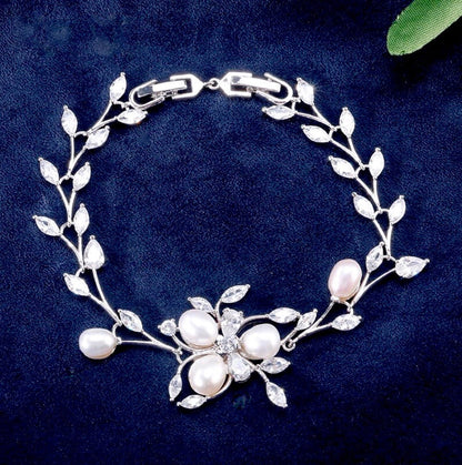 Anna - Freshwater Pearl and Cubic Zirconia Bridal Bracelet - Available in Silver, Rose Gold and Yellow Gold