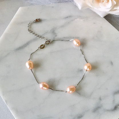 "Alegria" - Sterling Silver and Natural Pearl Bridal Bracelet - More Colors Available
