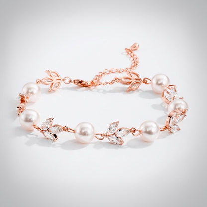 Perla - Pearl and Cubic Zirconia Bridal Bracelet - Available in Silver, Rose Gold and Yellow Gold