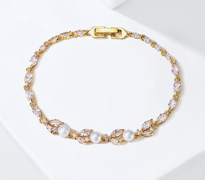 Senna - Pearl and Cubic Zirconia Bridal Bracelet - Available in Silver, Rose Gold and Yellow Gold
