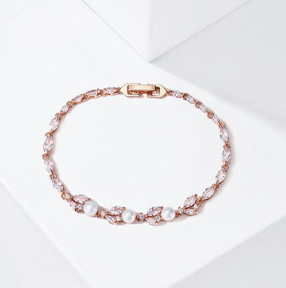 Senna - Pearl and Cubic Zirconia Bridal Bracelet - Available in Silver, Rose Gold and Yellow Gold