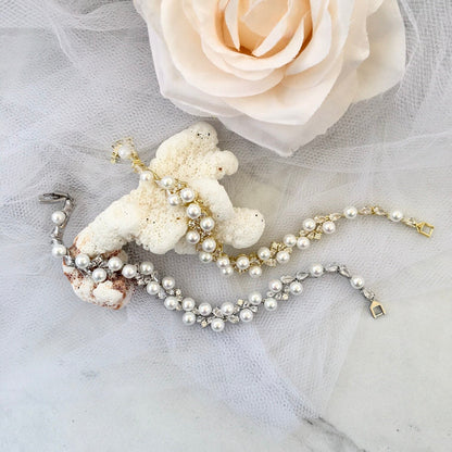 Inga - Pearl and Cubic Zirconia Bridal Bracelet - Available in Gold and Silver