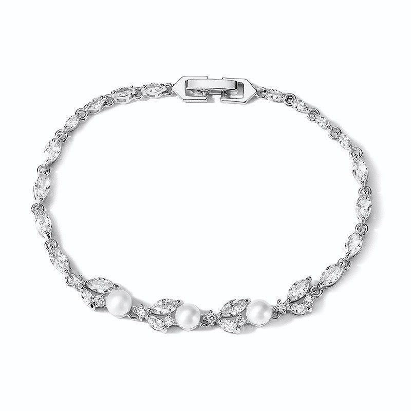 Senna - Pearl and Cubic Zirconia Bridal Bracelet - Available in Silver, Rose Gold and Yellow Gold