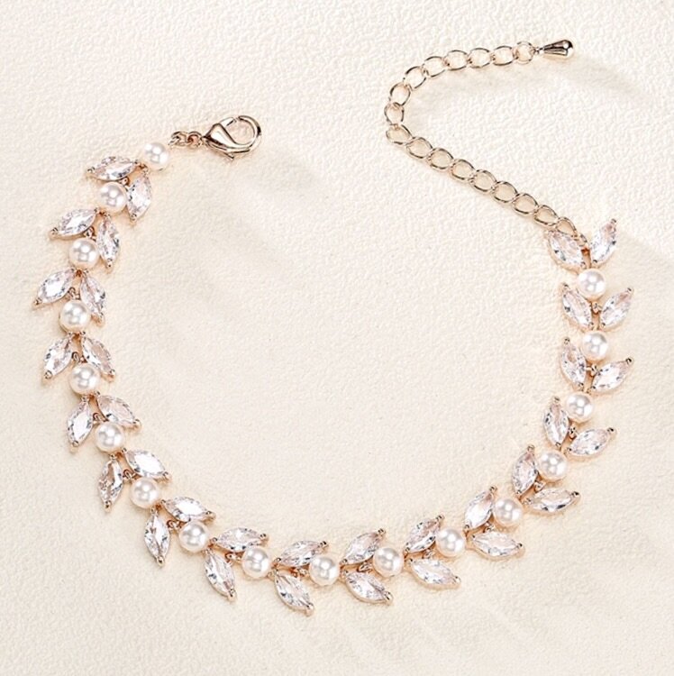 "Sadie" - Pearl Bridal Bracelet - Available in Silver, Rose Gold and Yellow Gold
