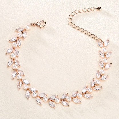 "Sadie" - Pearl Bridal Bracelet - Available in Silver, Rose Gold and Yellow Gold