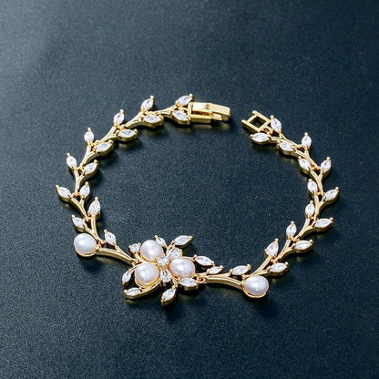 Anna - Freshwater Pearl and Cubic Zirconia Bridal Bracelet - Available in Silver, Rose Gold and Yellow Gold