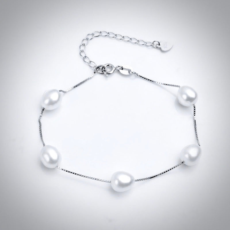 "Alegria" - Sterling Silver and Natural Pearl Bridal Bracelet - More Colors Available