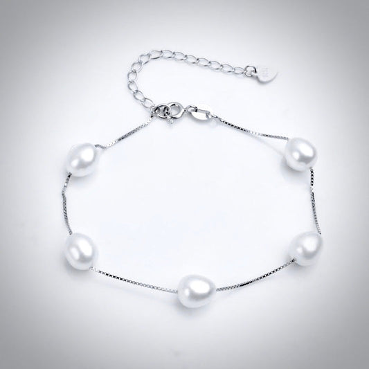 "Alegria" - Sterling Silver and Natural Pearl Bridal Bracelet - More Colors Available