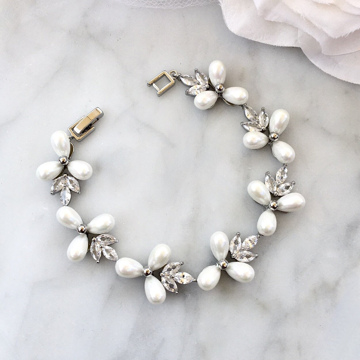 Adonna - Pearl Bridal Necklace - Available in Silver, Rose Gold and Yellow Gold