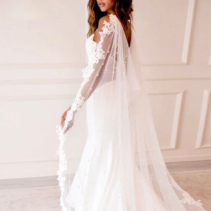 Fiona - Wedding Pearl Cape Veil - Cathedral Length