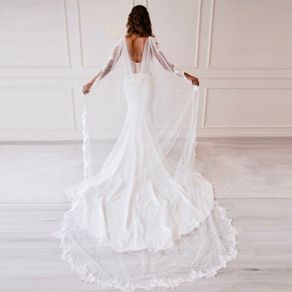 Fiona - Wedding Pearl Cape Veil - Cathedral Length