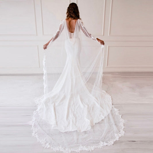 Fiona - Wedding Pearl Cape Veil - Cathedral Length