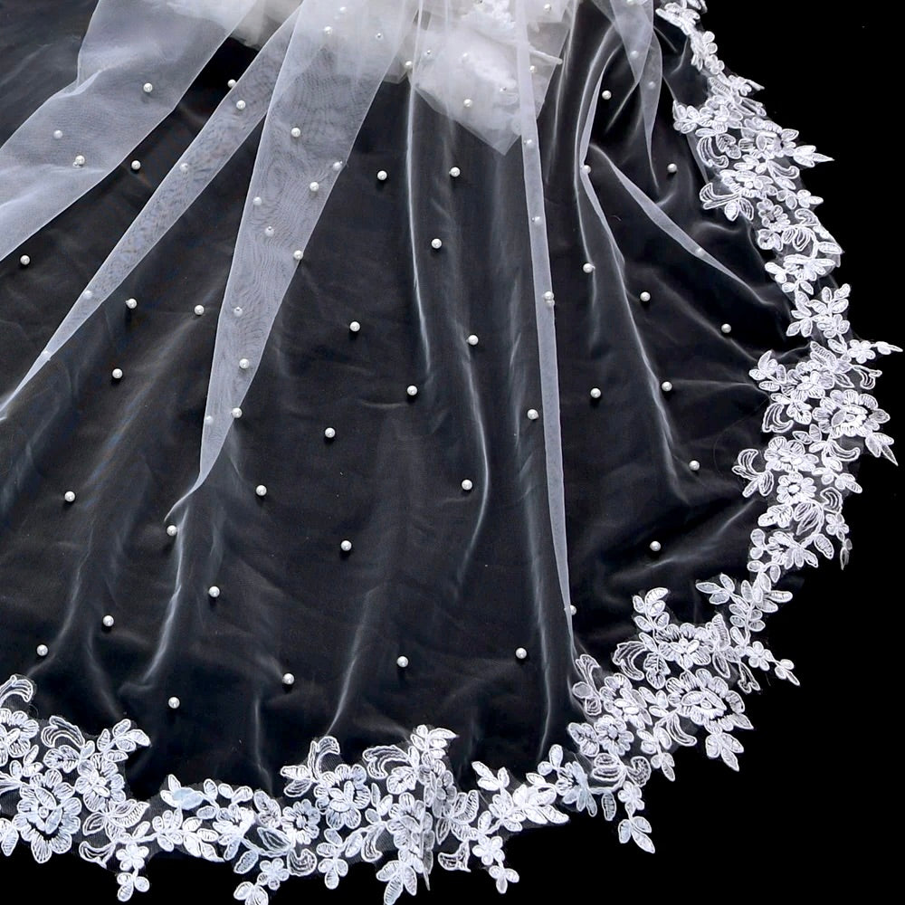 Fiona - Wedding Pearl Cape Veil - Cathedral Length