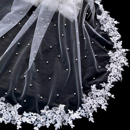 Fiona - Wedding Pearl Cape Veil - Cathedral Length