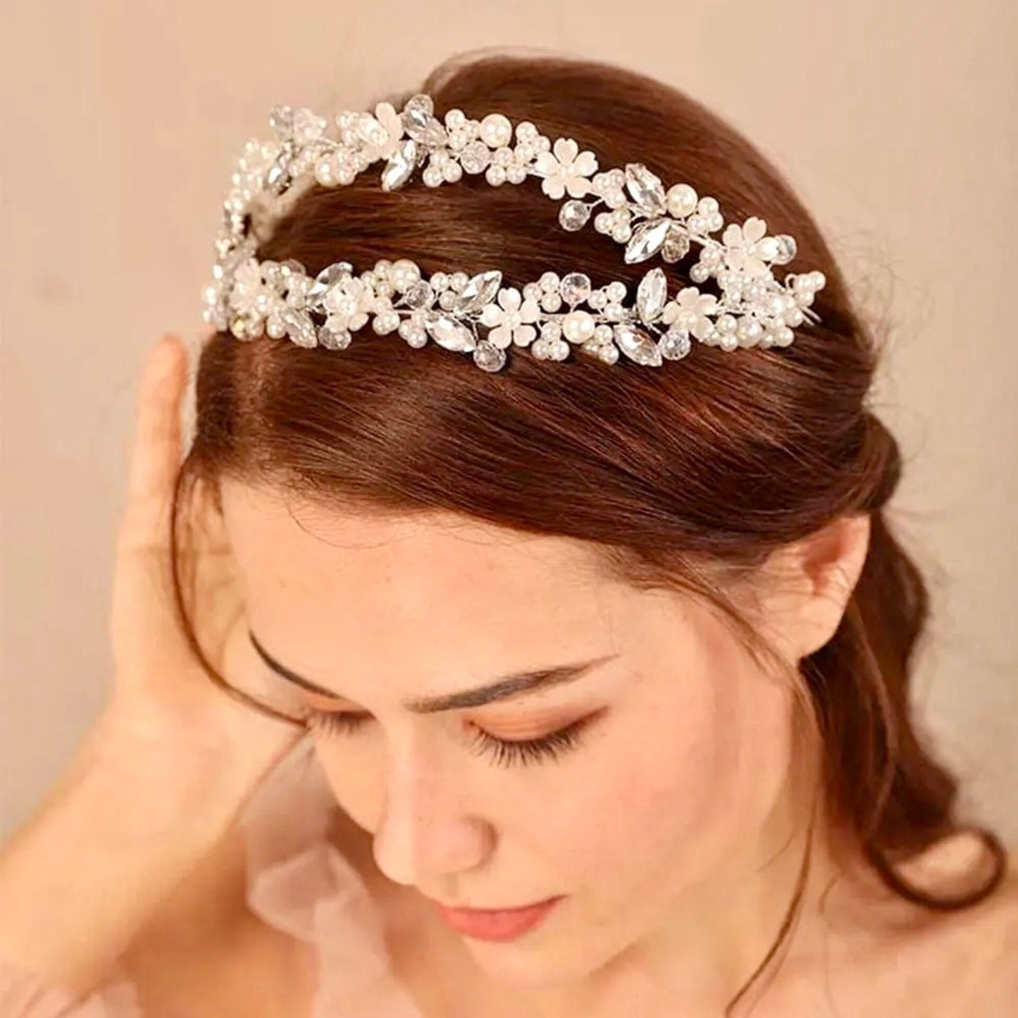 "Nikko" - Pearl and Crystal Bridal Double Headband