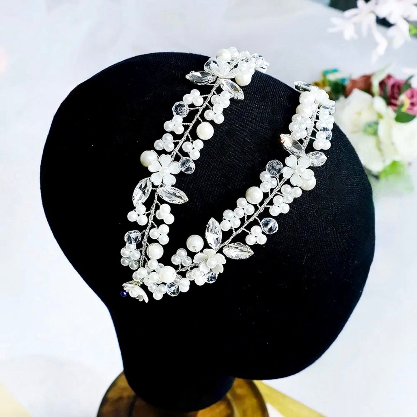 "Nikko" - Pearl and Crystal Bridal Double Headband