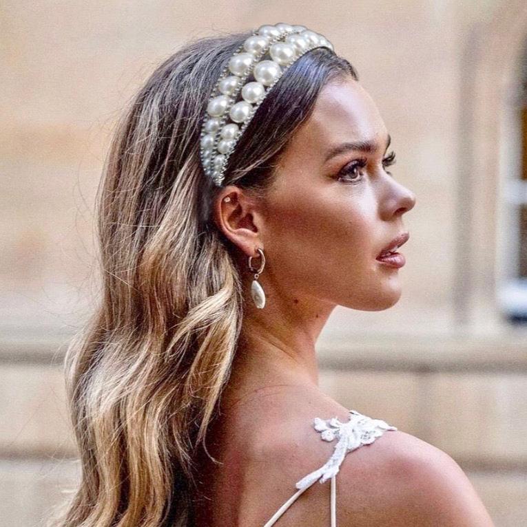 Barcelona - Oversized Double Pearl Bridal Headband / Tiara - Available in Silver and Gold
